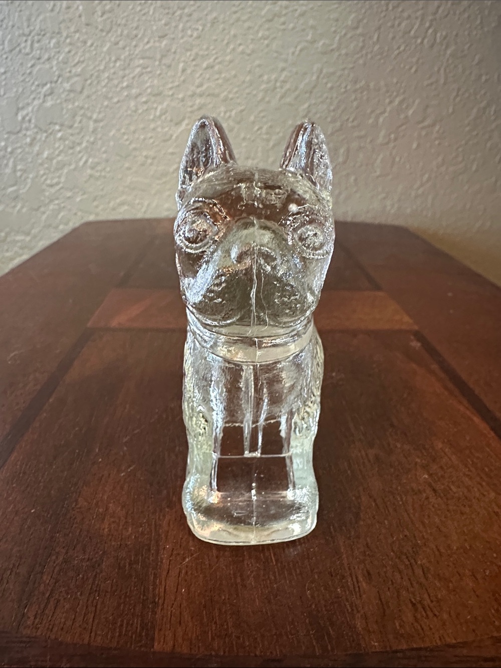 Vintage Clear Pressed Glass Bulldog Candy Container / Boston Terrier Figural Jar